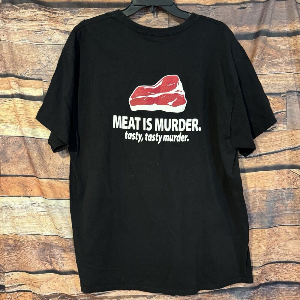 Meat Is Murder Tasty Tasty Murder Funny BBQ T-Shirt Steak Humor Black Mens XL